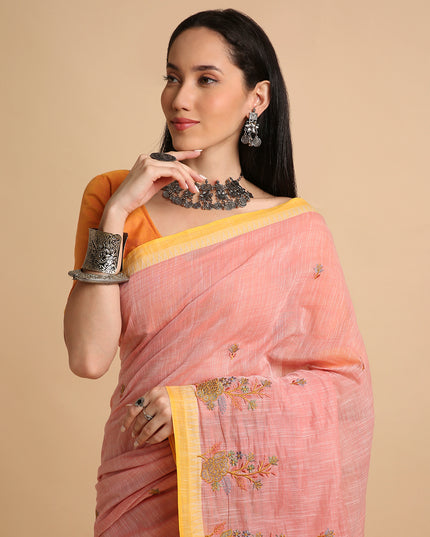 Pure Cotton Handloom Embroidered Saree with Blouse Piece