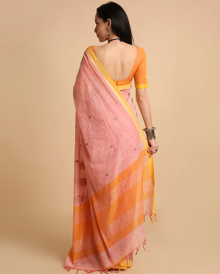Pure Cotton Handloom Embroidered Saree with Blouse Piece