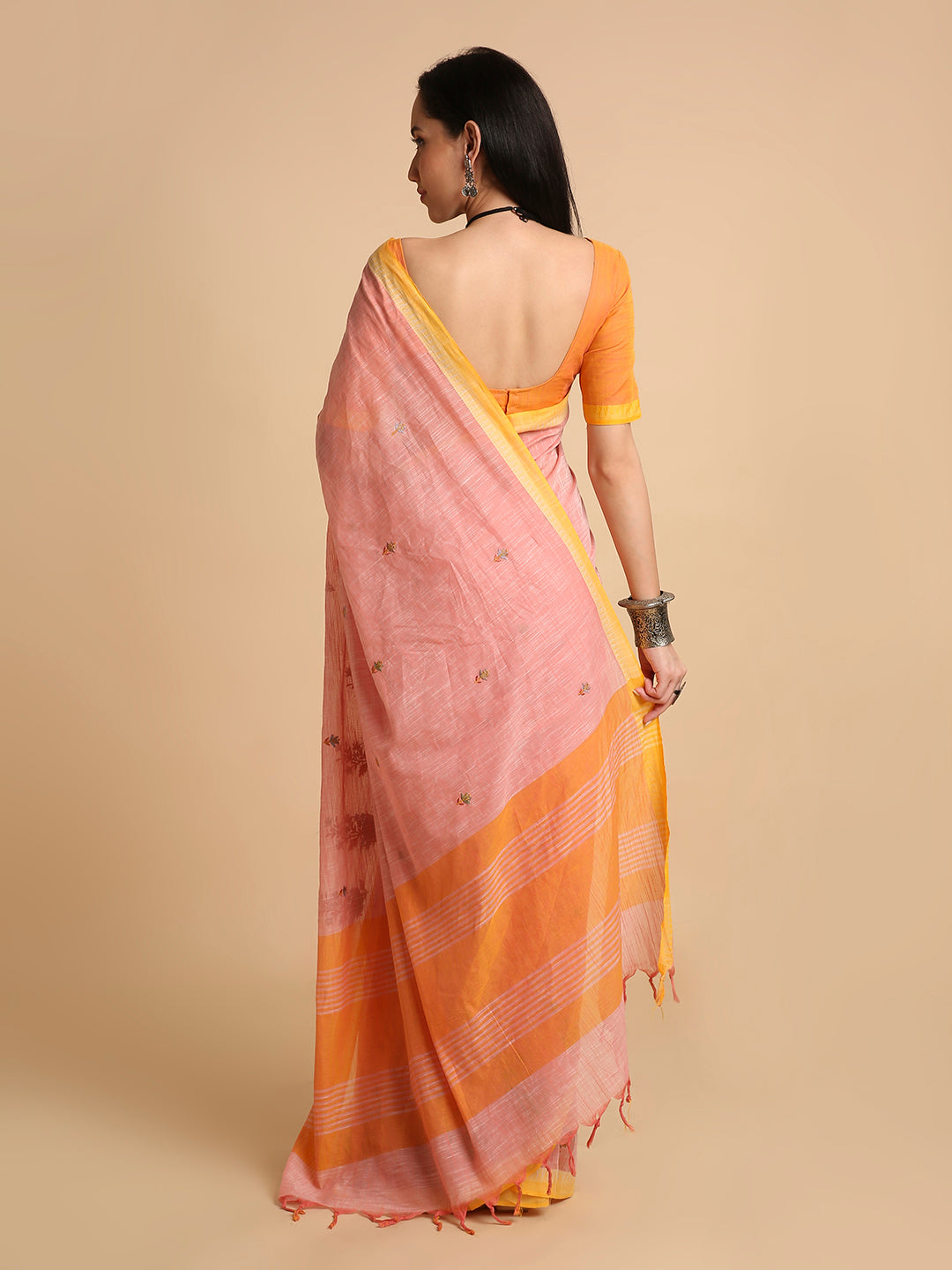Pure Cotton Handloom Embroidered Saree with Blouse Piece
