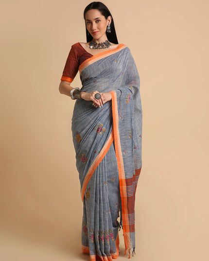 Pure Cotton Handloom Embroidered Saree with Blouse Piece