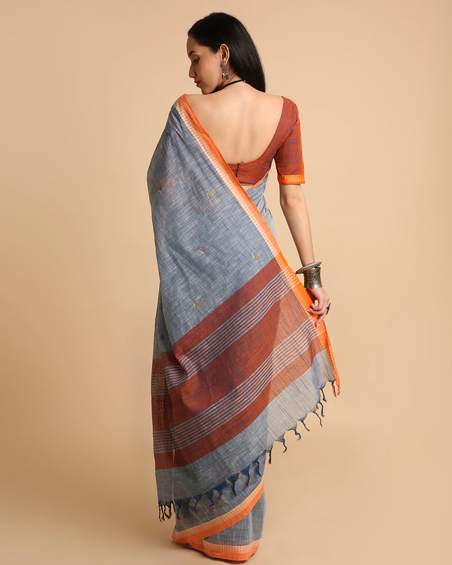 Pure Cotton Handloom Embroidered Saree with Blouse Piece