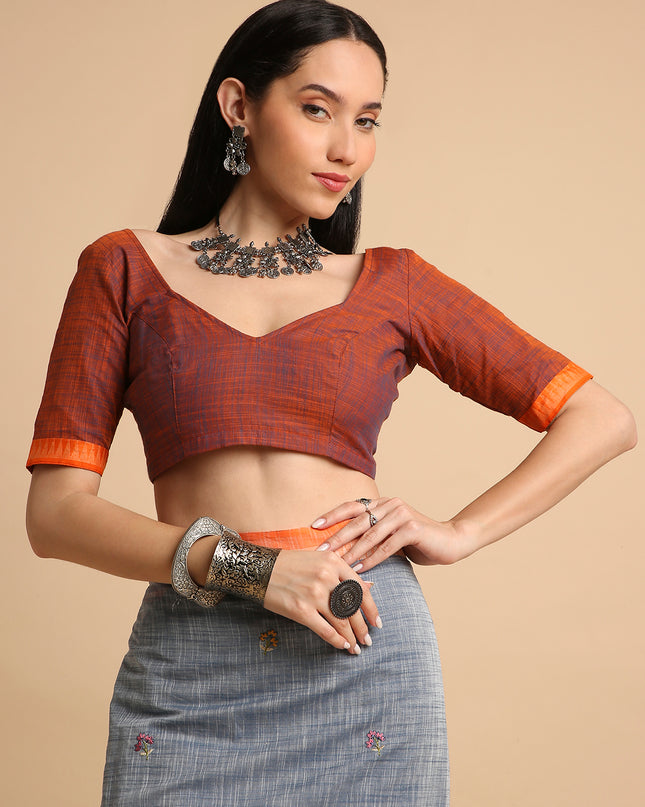 Pure Cotton Handloom Embroidered Saree with Blouse Piece