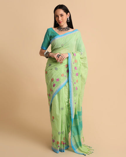 Pure Cotton Handloom Embroidered Saree with Blouse Piece