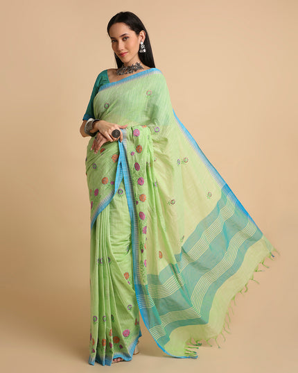 Pure Cotton Handloom Embroidered Saree with Blouse Piece