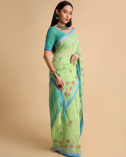 Pure Cotton Handloom Embroidered Saree with Blouse Piece