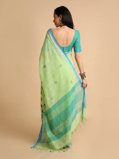 Pure Cotton Handloom Embroidered Saree with Blouse Piece