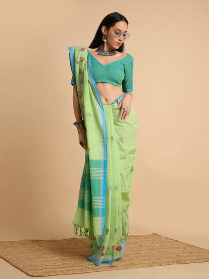 Pure Cotton Handloom Embroidered Saree with Blouse Piece