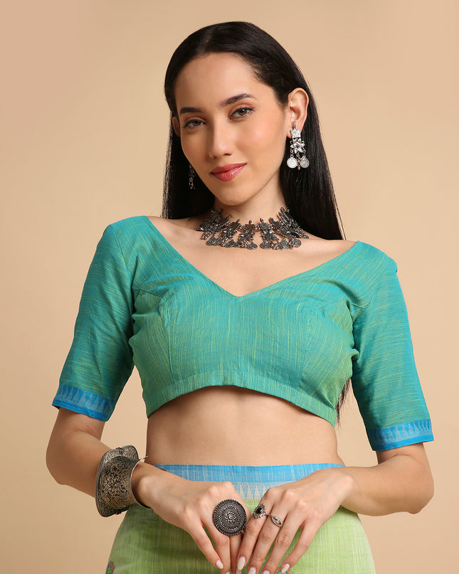 Pure Cotton Handloom Embroidered Saree with Blouse Piece