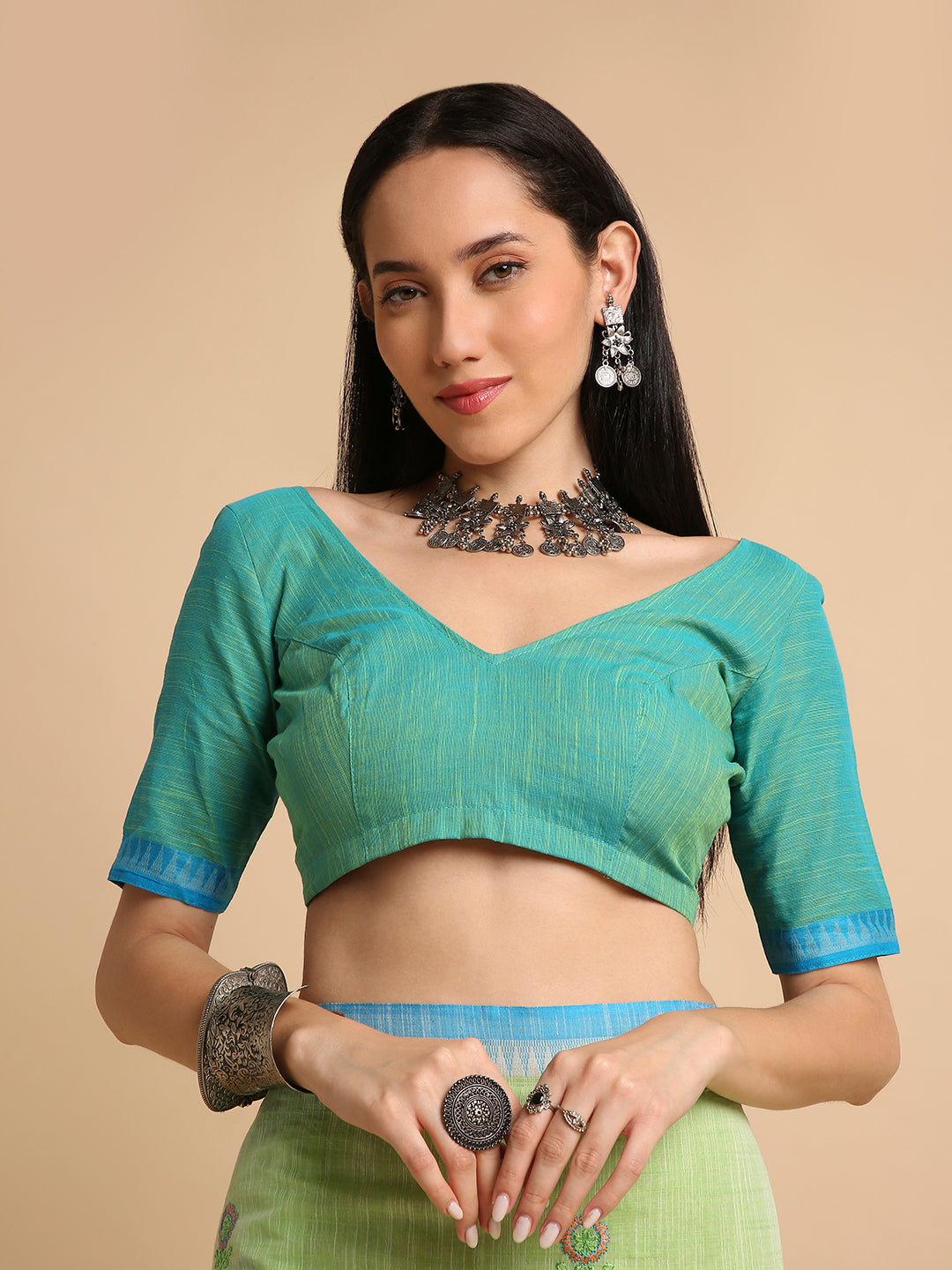Pure Cotton Handloom Embroidered Saree with Blouse Piece