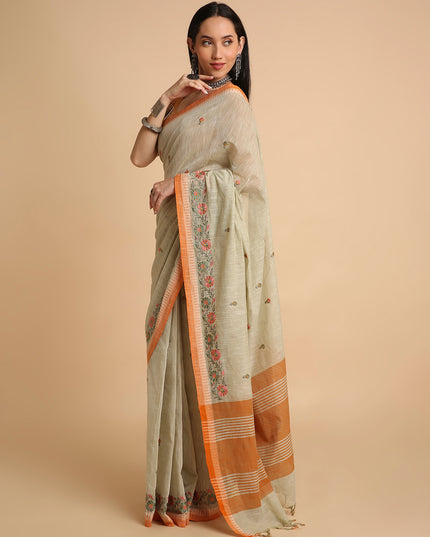 Pure Cotton Handloom Embroidered Saree with Blouse Piece