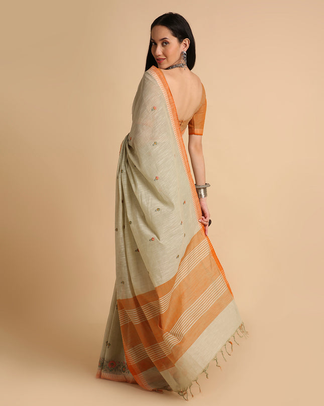 Pure Cotton Handloom Embroidered Saree with Blouse Piece