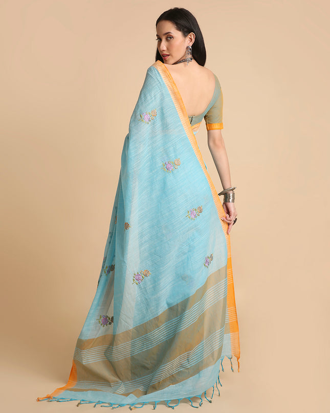 Pure Cotton Handloom Embroidered Saree with Blouse Piece