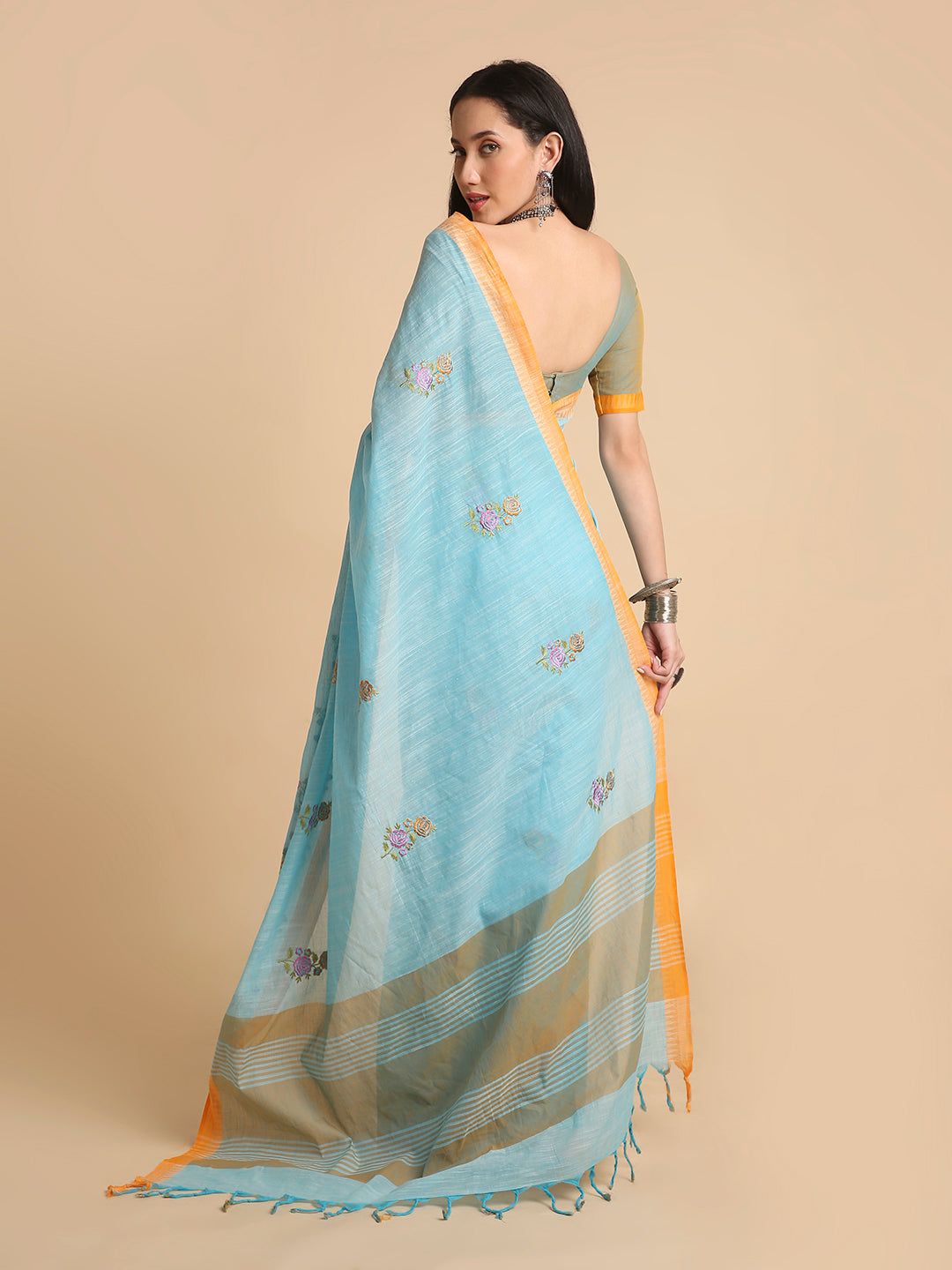 Pure Cotton Handloom Embroidered Saree with Blouse Piece