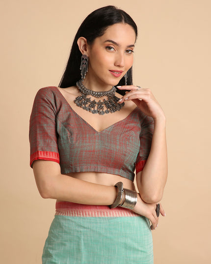 Pure Cotton Handloom Embroidered Saree with Blouse Piece