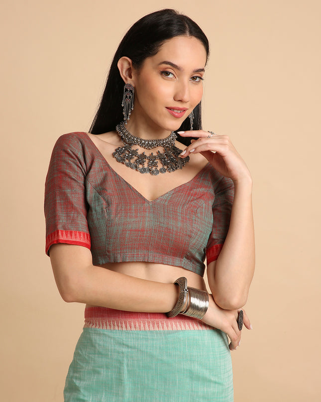 Pure Cotton Handloom Embroidered Saree with Blouse Piece