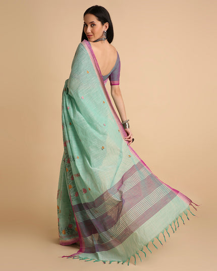 Pure Cotton Handloom Embroidered Saree with Blouse Piece