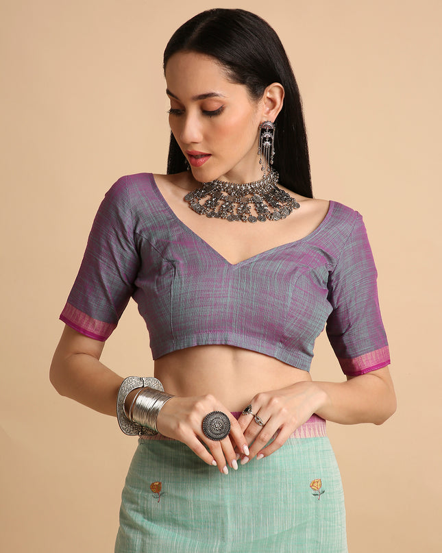 Pure Cotton Handloom Embroidered Saree with Blouse Piece