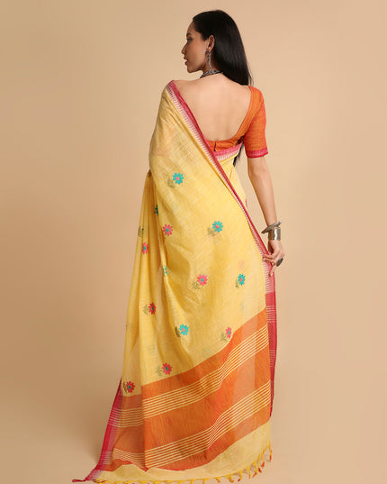 Pure Cotton Handloom Embroidered Saree with Blouse Piece