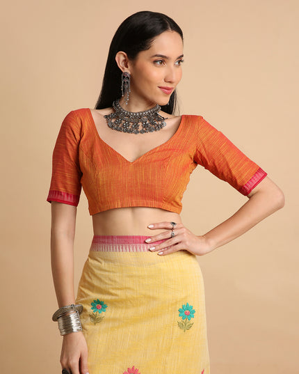 Pure Cotton Handloom Embroidered Saree with Blouse Piece