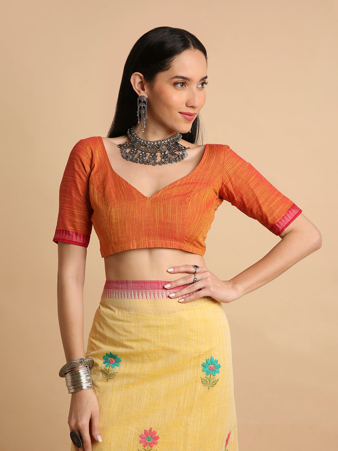 Pure Cotton Handloom Embroidered Saree with Blouse Piece
