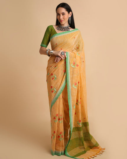 Pure Cotton Handloom Embroidered Saree with Blouse Piece