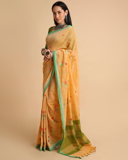 Pure Cotton Handloom Embroidered Saree with Blouse Piece