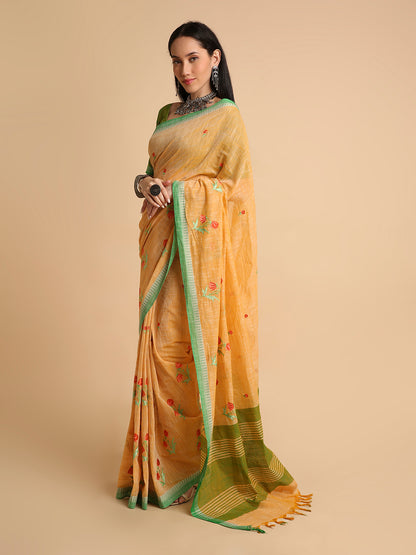 Pure Cotton Handloom Embroidered Saree with Blouse Piece