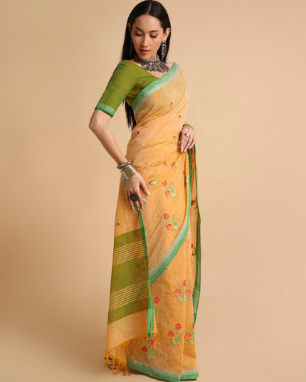 Pure Cotton Handloom Embroidered Saree with Blouse Piece