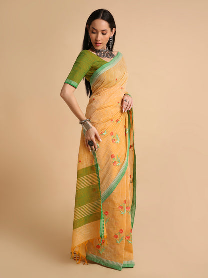 Pure Cotton Handloom Embroidered Saree with Blouse Piece