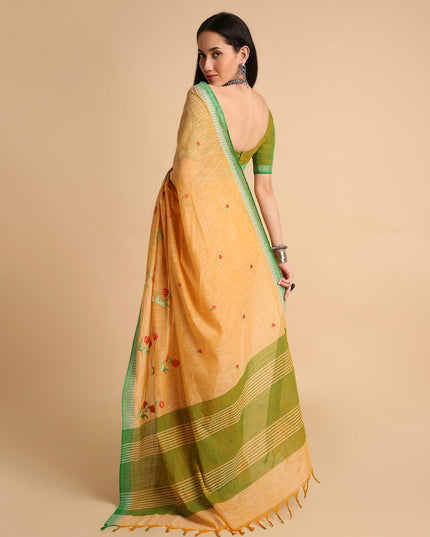 Pure Cotton Handloom Embroidered Saree with Blouse Piece