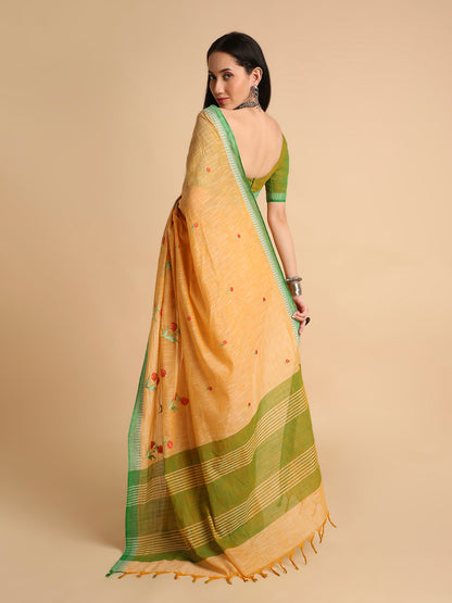 Pure Cotton Handloom Embroidered Saree with Blouse Piece