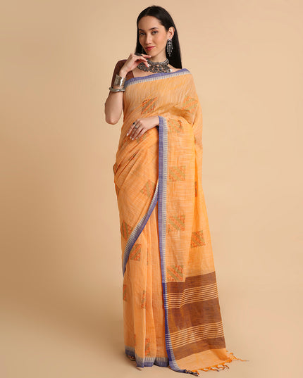 Pure Cotton Handloom Embroidered Saree with Blouse Piece