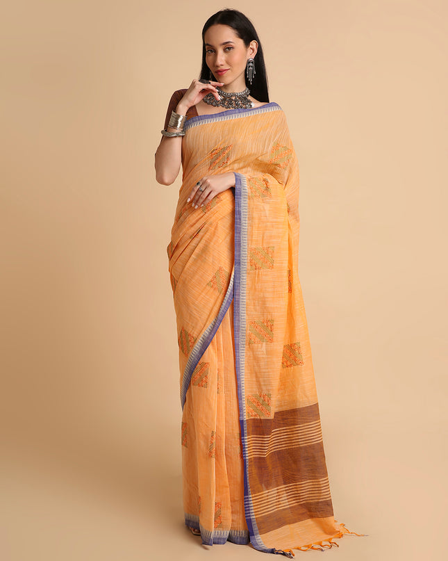 Pure Cotton Handloom Embroidered Saree with Blouse Piece