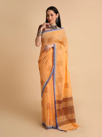 Pure Cotton Handloom Embroidered Saree with Blouse Piece
