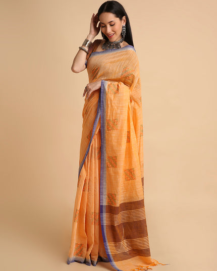 Pure Cotton Handloom Embroidered Saree with Blouse Piece