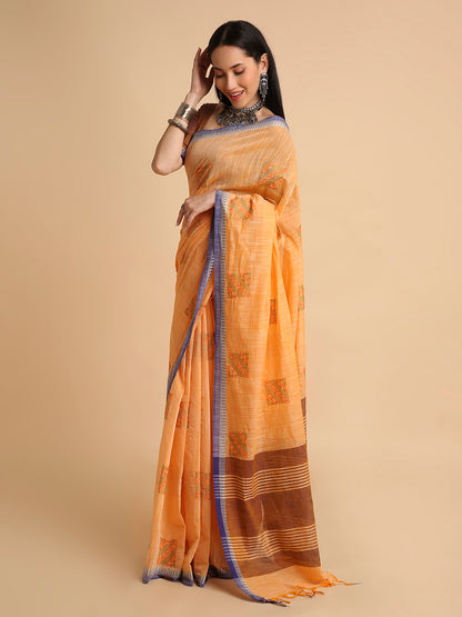 Pure Cotton Handloom Embroidered Saree with Blouse Piece