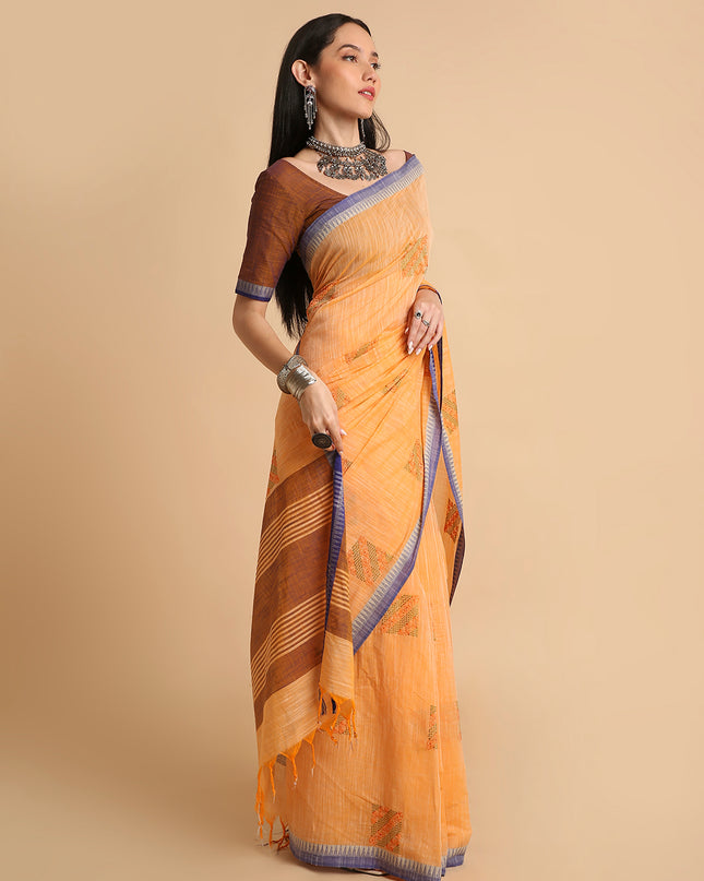 Pure Cotton Handloom Embroidered Saree with Blouse Piece