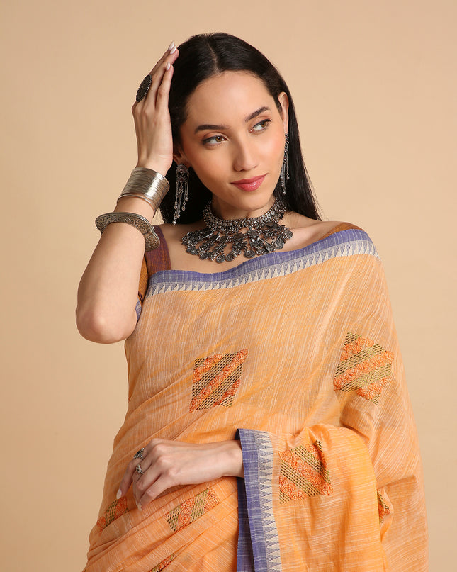 Pure Cotton Handloom Embroidered Saree with Blouse Piece