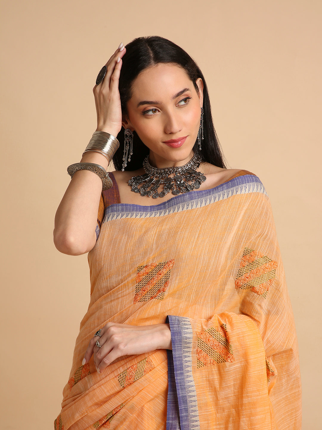 Pure Cotton Handloom Embroidered Saree with Blouse Piece