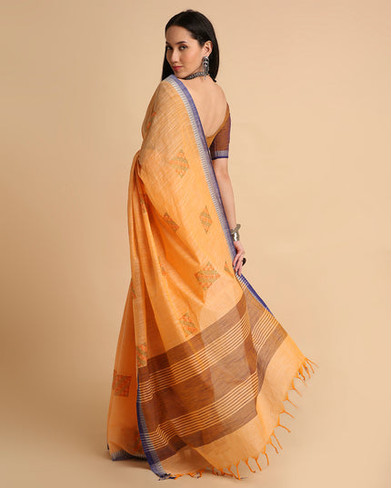 Pure Cotton Handloom Embroidered Saree with Blouse Piece