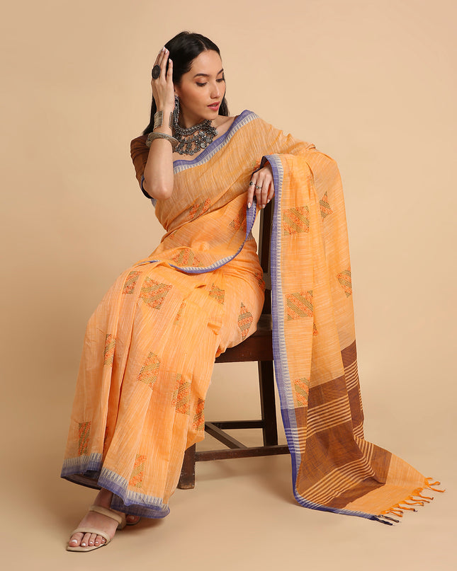 Pure Cotton Handloom Embroidered Saree with Blouse Piece