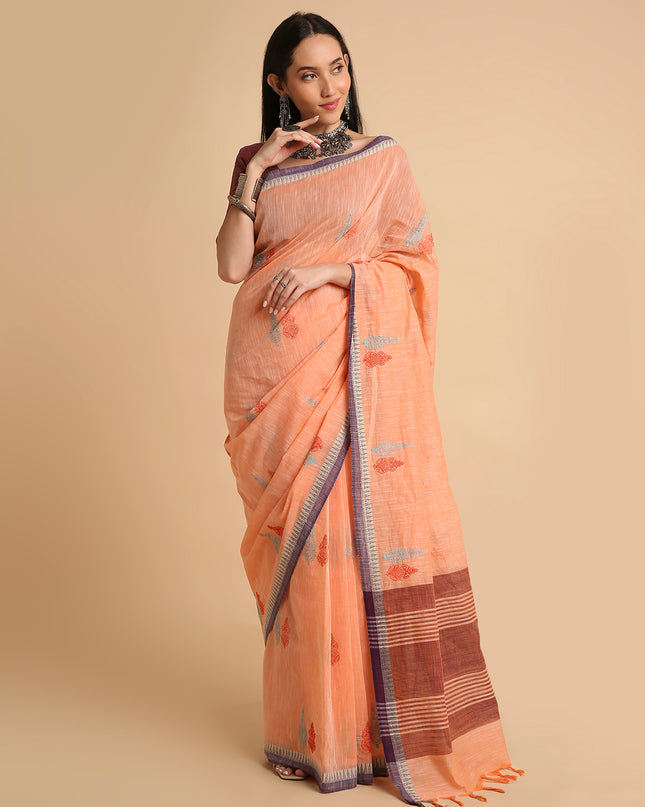 Pure Cotton Handloom Embroidered Saree with Blouse Piece
