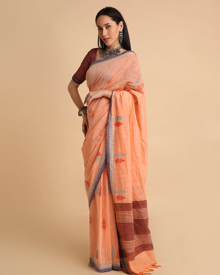 Pure Cotton Handloom Embroidered Saree with Blouse Piece