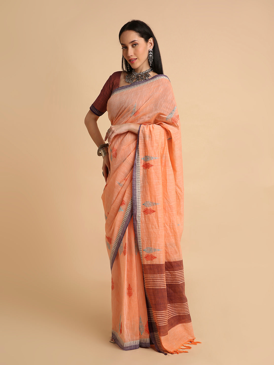 Pure Cotton Handloom Embroidered Saree with Blouse Piece
