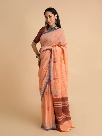 Pure Cotton Handloom Embroidered Saree with Blouse Piece
