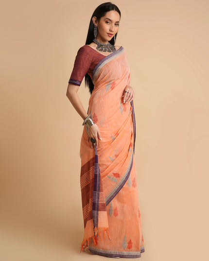 Pure Cotton Handloom Embroidered Saree with Blouse Piece