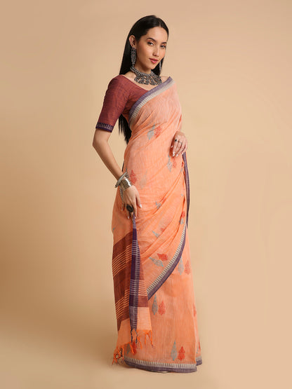 Pure Cotton Handloom Embroidered Saree with Blouse Piece