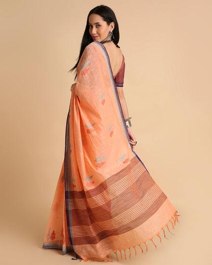 Pure Cotton Handloom Embroidered Saree with Blouse Piece