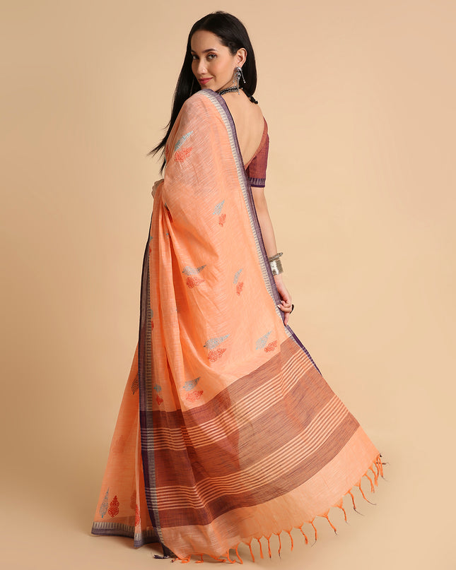 Pure Cotton Handloom Embroidered Saree with Blouse Piece