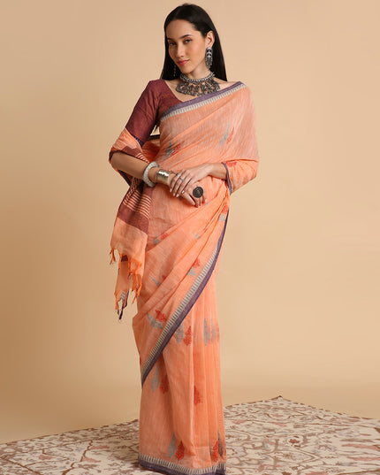 Pure Cotton Handloom Embroidered Saree with Blouse Piece